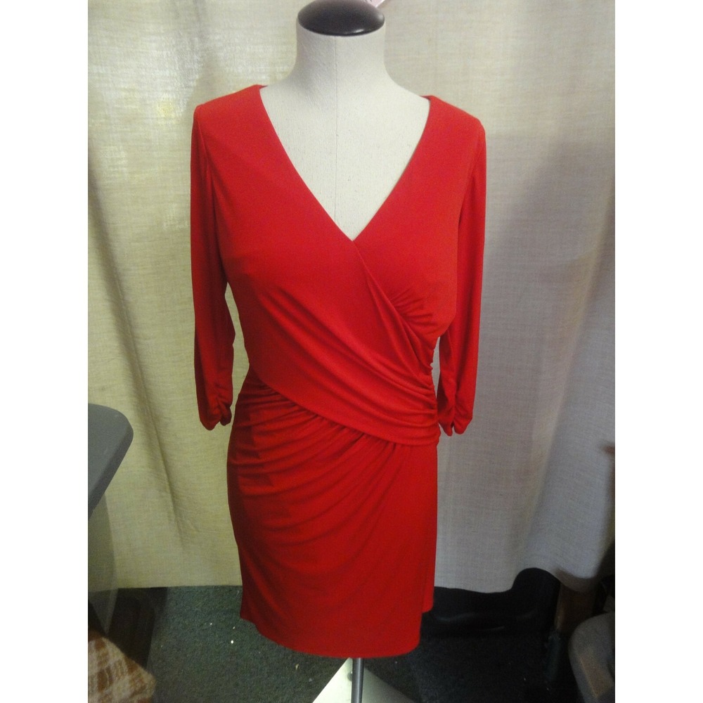 laundry by shelli Segal red V-neck 3/4 sleeve scrunched waist dress size 6‎ NWT